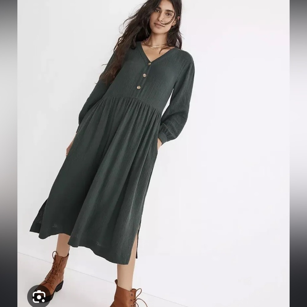 Madewell Lightspun Forest Green Dress